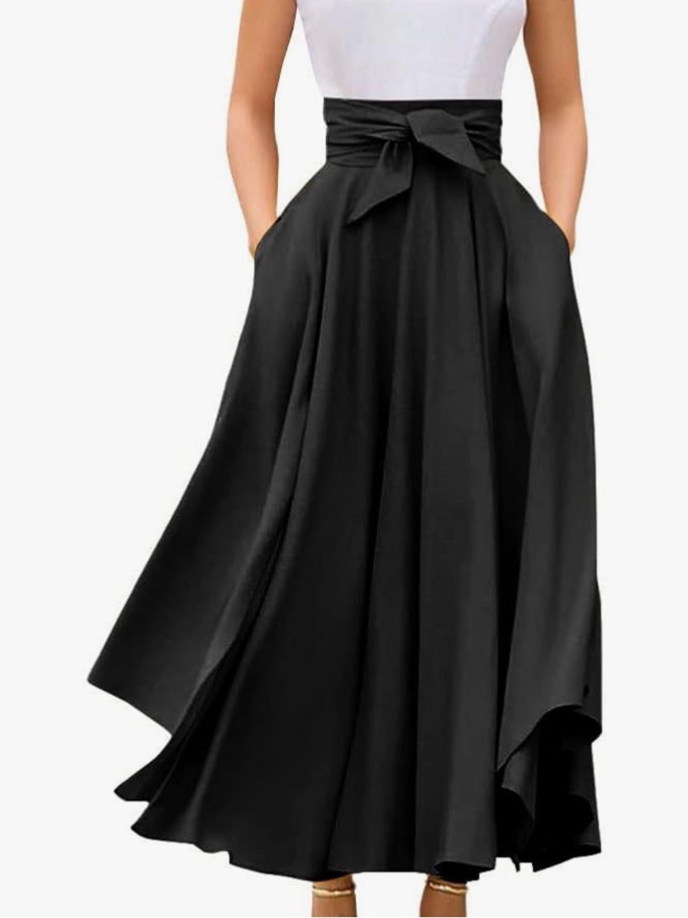 Elegant Black High-Waist Tie Maxi Skirt